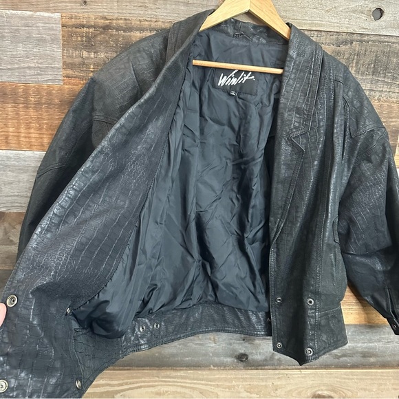 Winlit Vintage Black genuine Leather 80’s Women’s Jacket Small Shoulder Pads - Picture 4 of 8